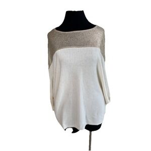NWT-Nine West Women's Color Block M Soft‎ Sweater Knit Boat Neck Cream/Gold